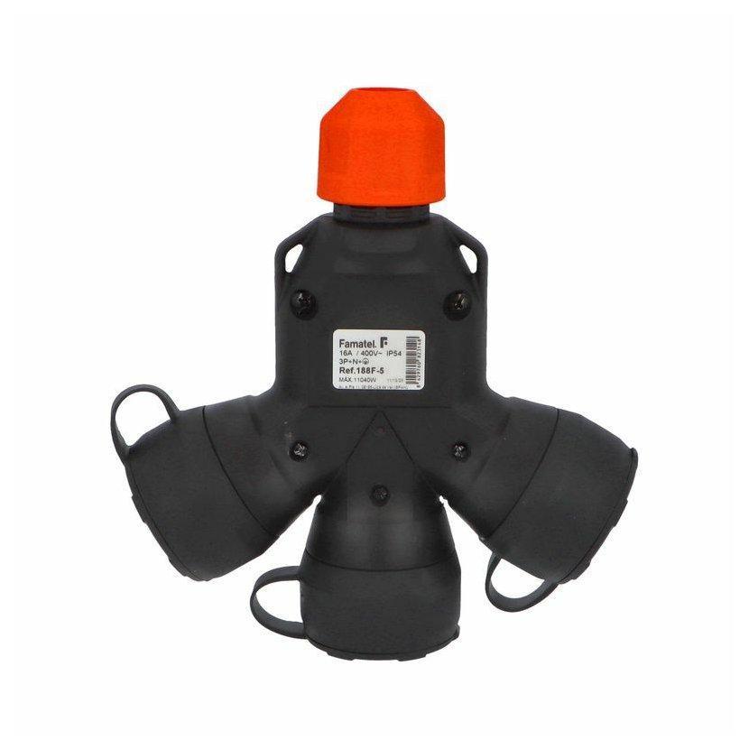 Adaptér trojnásobný 188F-5 IP54/400V/16A - domovní, 5P svorka, černý, robustní - SOLID PRO