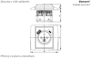 5569E-A32357 32 Zásuvka 1násobná s kolíkem, s clonkami, s nabíjením USB-A, USB-C (2CHE693257A4032)