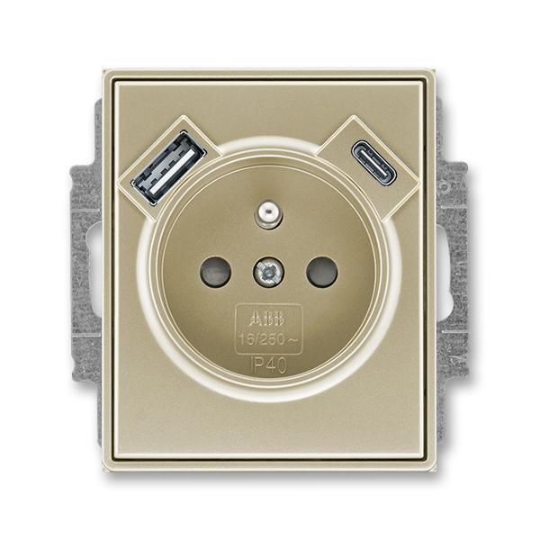 Zásuvka 1násobná s kolíkem, s clonkami, s nabíjením USB-A, USB-C