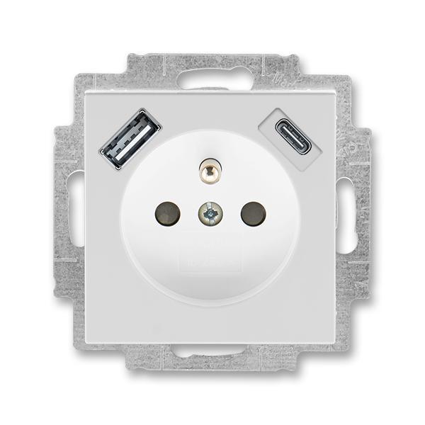 Zásuvka 1násobná s kolíkem, s clonkami, s nabíjením USB-A, USB-C