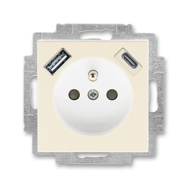 Zásuvka 1násobná s kolíkem, s clonkami, s nabíjením USB-A, USB-C