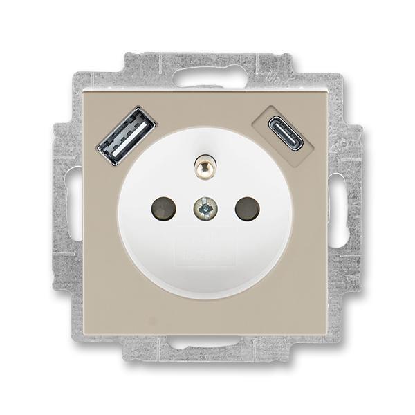 Zásuvka 1násobná s kolíkem, s clonkami, s nabíjením USB-A, USB-C