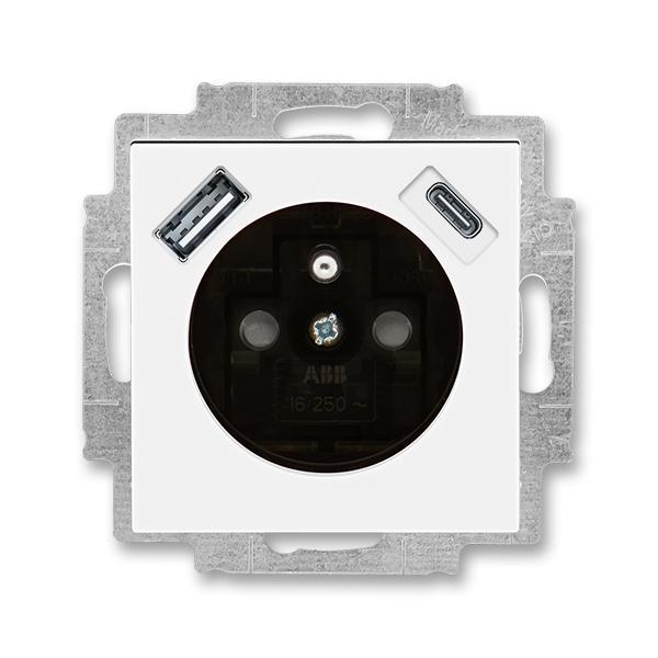 Zásuvka 1násobná s kolíkem, s clonkami, s nabíjením USB-A, USB-C