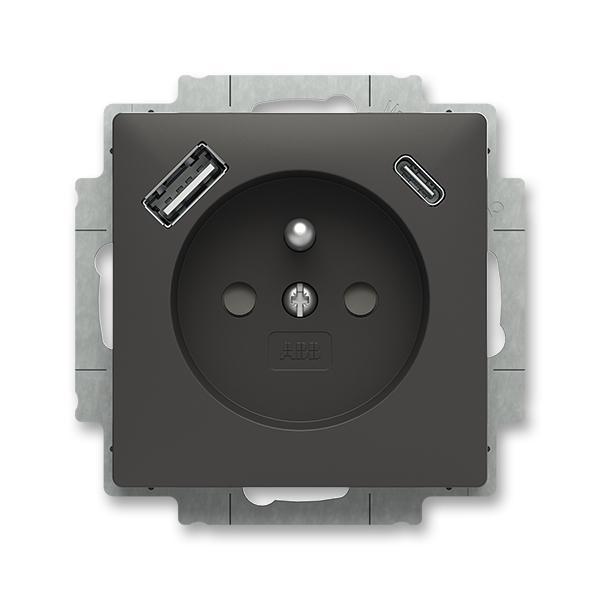 Zásuvka 1násobná s kolíkem, s clonkami, s nabíjením USB-A, USB-C