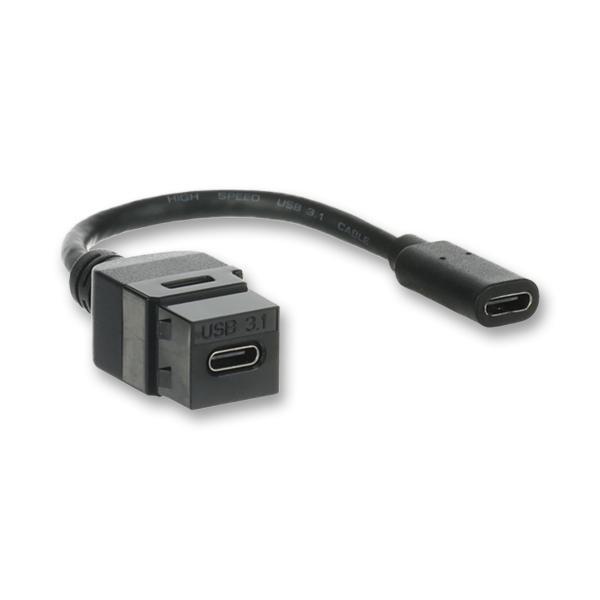 Zásuvka USB-C (keystone s kabelem), černá