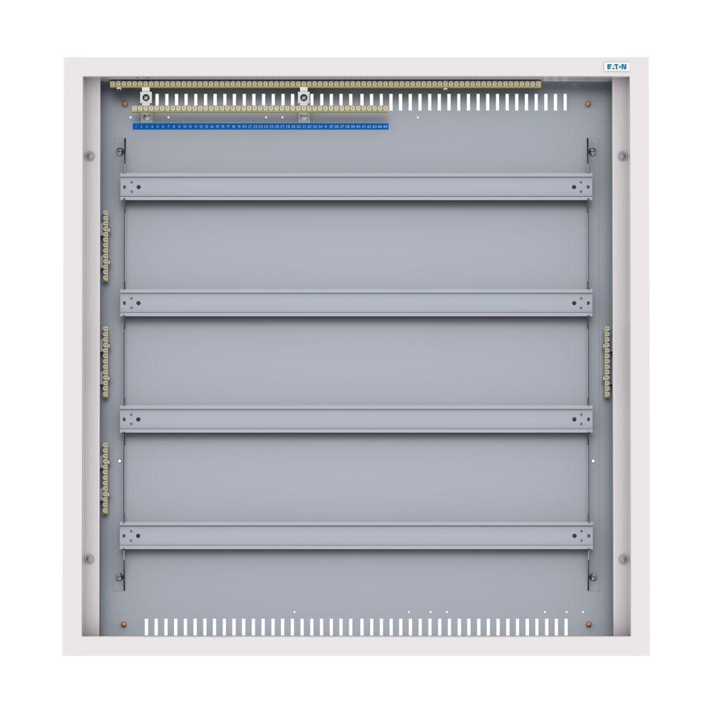 Rozvodnice třístupňová, POD omítku, bílé dveře, N/PE svorkovnice, Hl=125mm, 4 řady, 132 modulů