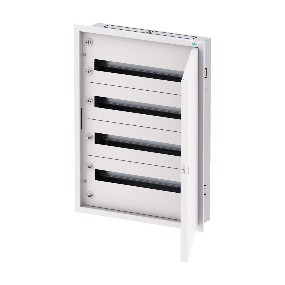 Rozvodnice třístupňová, POD omítku, bílé dveře, N/PE svorkovnice, Hl=125mm, 4 řady, 96 modulů