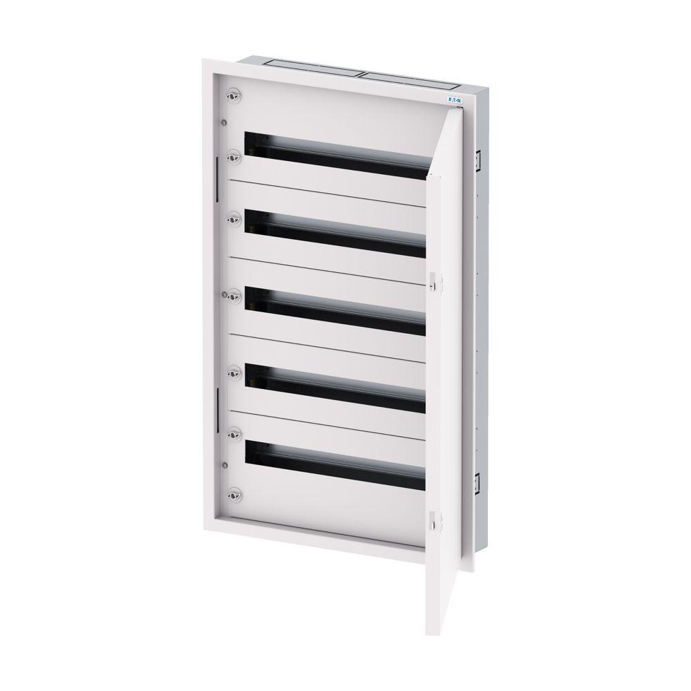 Rozvodnice třístupňová, POD omítku, bílé dveře, N/PE svorkovnice, Hl=125mm, 5 řad, 120 modulů