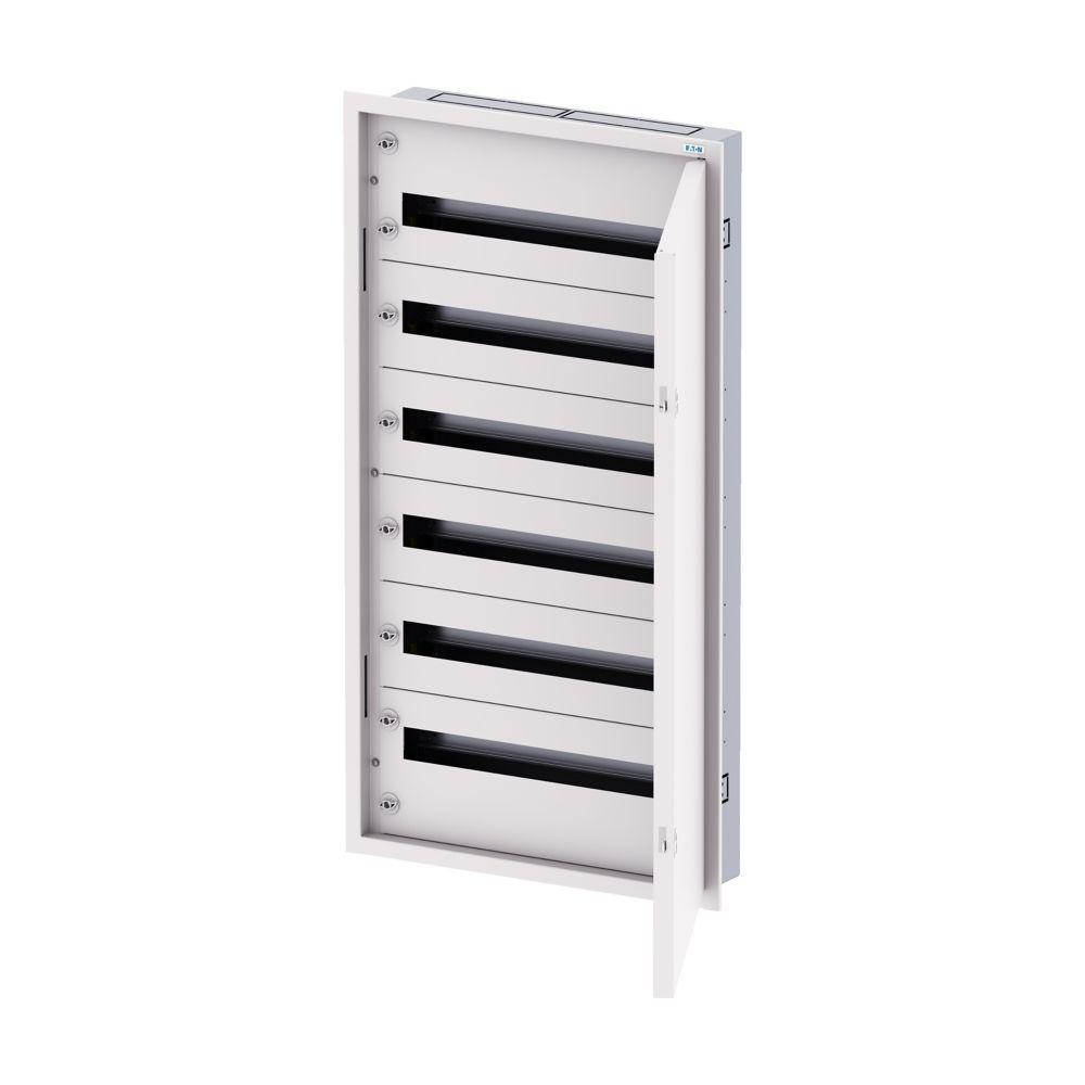Rozvodnice třístupňová, POD omítku, bílé dveře, N/PE svorkovnice, Hl=125mm, 6 řad, 144 modulů