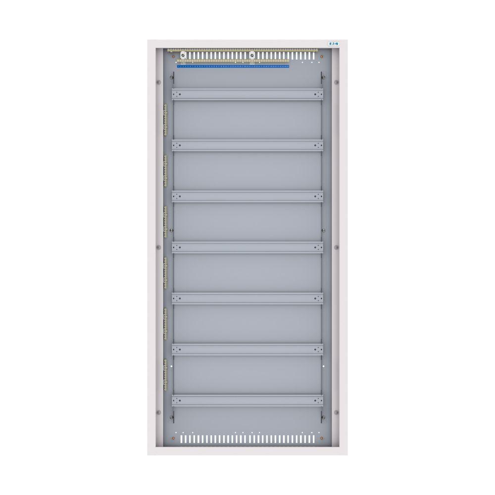 Rozvodnice třístupňová, POD omítku, bílé dveře, N/PE svorkovnice, Hl=125mm, 7 řad, 168 modulů