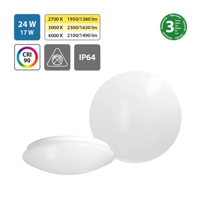 ML-411.238.32.0 LED svítidlo Inca 24, 24W, 3CCT (2700K, 3000K, 4000K), 120°, IP64, CRI90, s přep.výkonu 24W, 17W