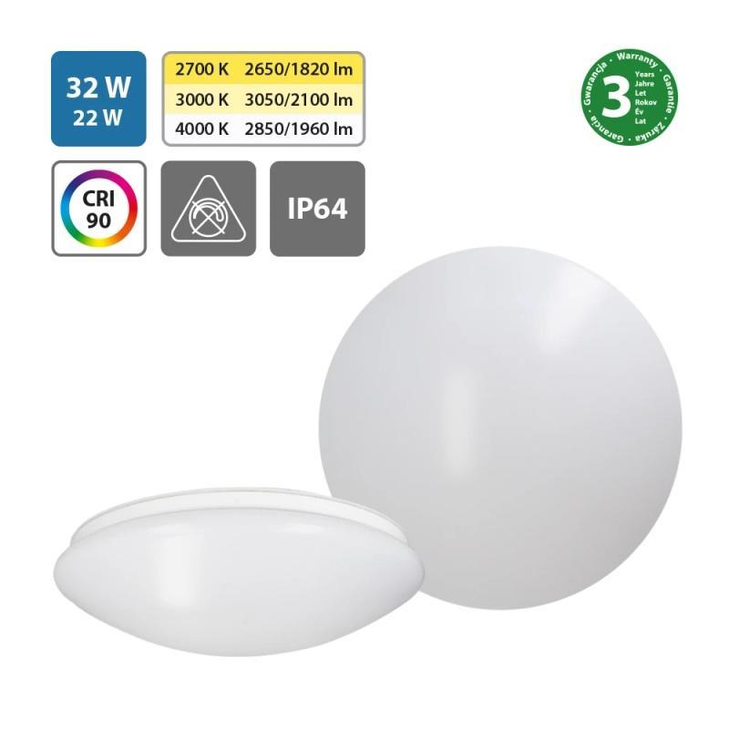 ML-411.239.32.0 LED svítidlo Inca 32, 32W, 3CCT (2700K, 3000K, 4000K), 120°, IP64, CRI90, s přep.výkonu 32W, 22W