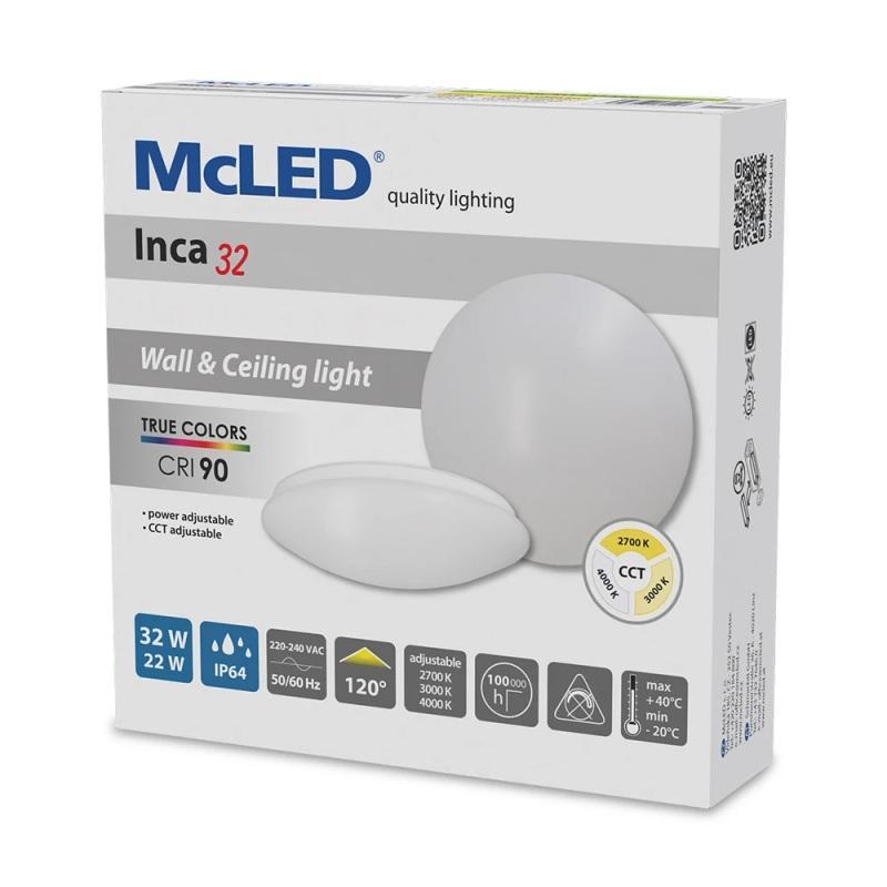 ML-411.239.32.0 LED svítidlo Inca 32, 32W, 3CCT (2700K, 3000K, 4000K), 120°, IP64, CRI90, s přep.výkonu 32W, 22W