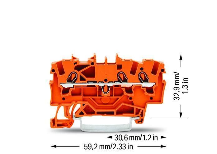 Řadová průchozí svorka Wago 3vodičová 1,5mm2 (oranžová)