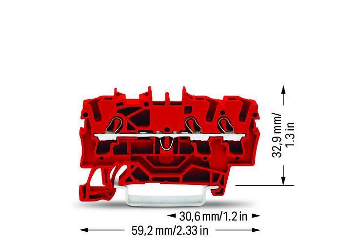 Řadová průchozí svorka Wago 3vodičová 2,5 mm2 (červená)