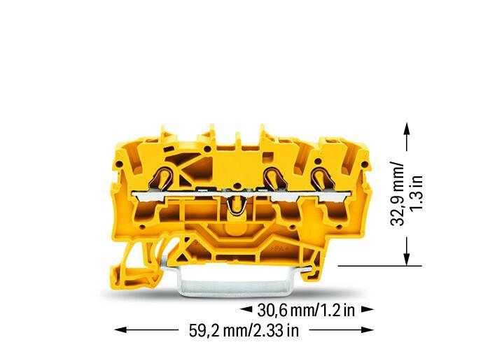 Řadová průchozí svorka Wago 3vodičová 2,5 mm2 (žlutá)