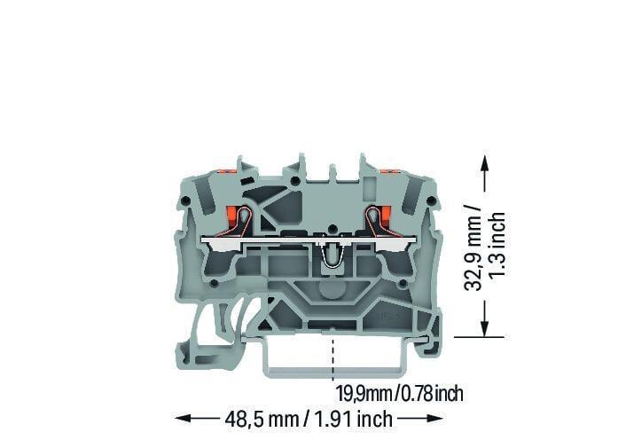 2202-1201 Řadová svorka 2x2,5 mm2 (šedá) s ovlád. tlačítkem
