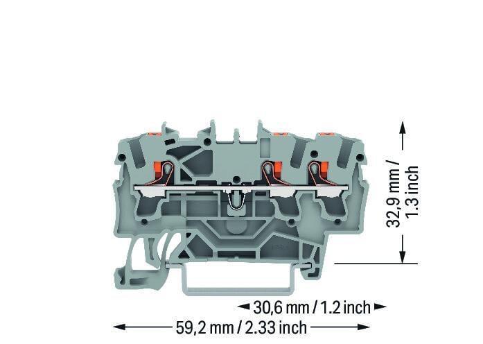 Řadová svorka 3x2,5 mm2 (šedá) s ovlád. tlačítkem
