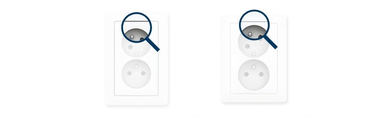 Detailní porovnání dvojzásuvky ABB Zoni – rozdíl v designu mezi původní verzí 5513T-C02357 a inovovanou verzí 5513T-C02157 se zvýrazněným horním rohem.