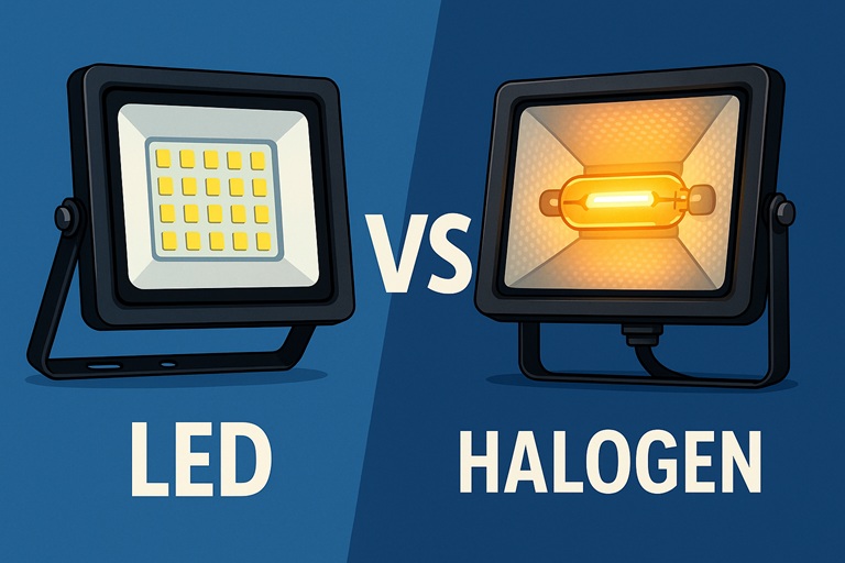 Ilustrativní obrázek LED reflektoru a halogenového reflektoru