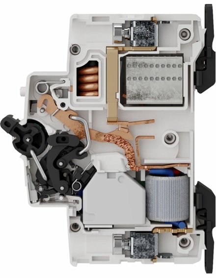 Vnitřek jističochrániče ABB DS301C B16 A30 pravá strana